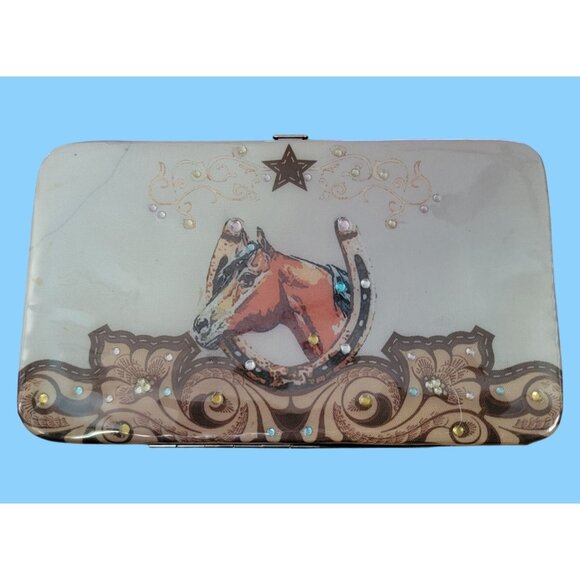 Nocona Handbags - Vintage 90s Nocona Western Cowgirl Wallet With Horse Design & Rhinestones